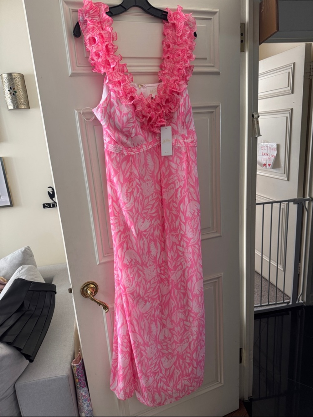 Lilly Pulitzer Pink Floral Ruffle-Trim Amber maxi dress Rousseau pink size 10 - Picture 2 of 8